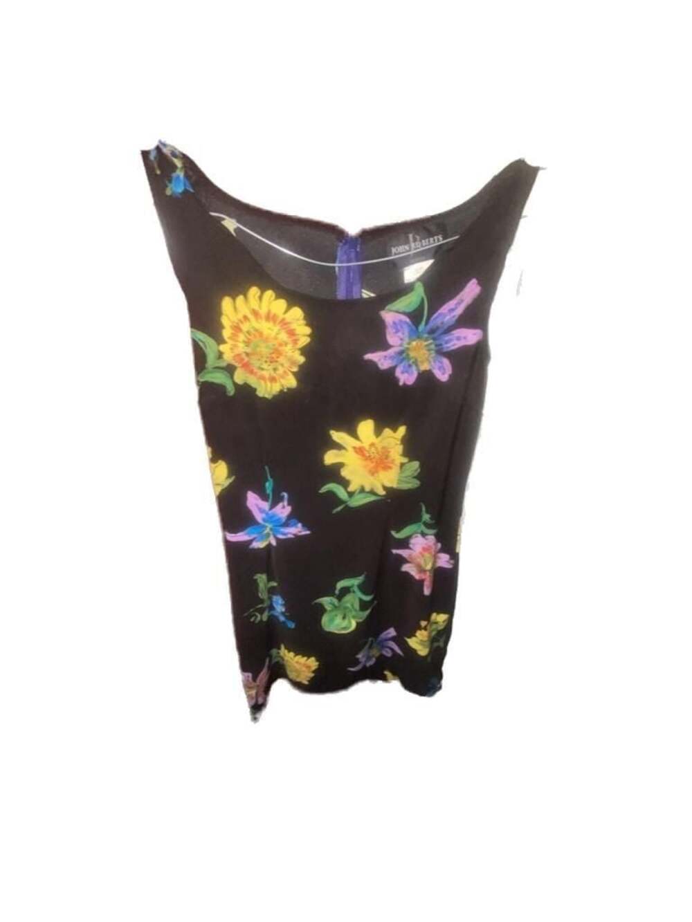 John Roberts Vintage Petite Black Floral Print Sleeveless Dress